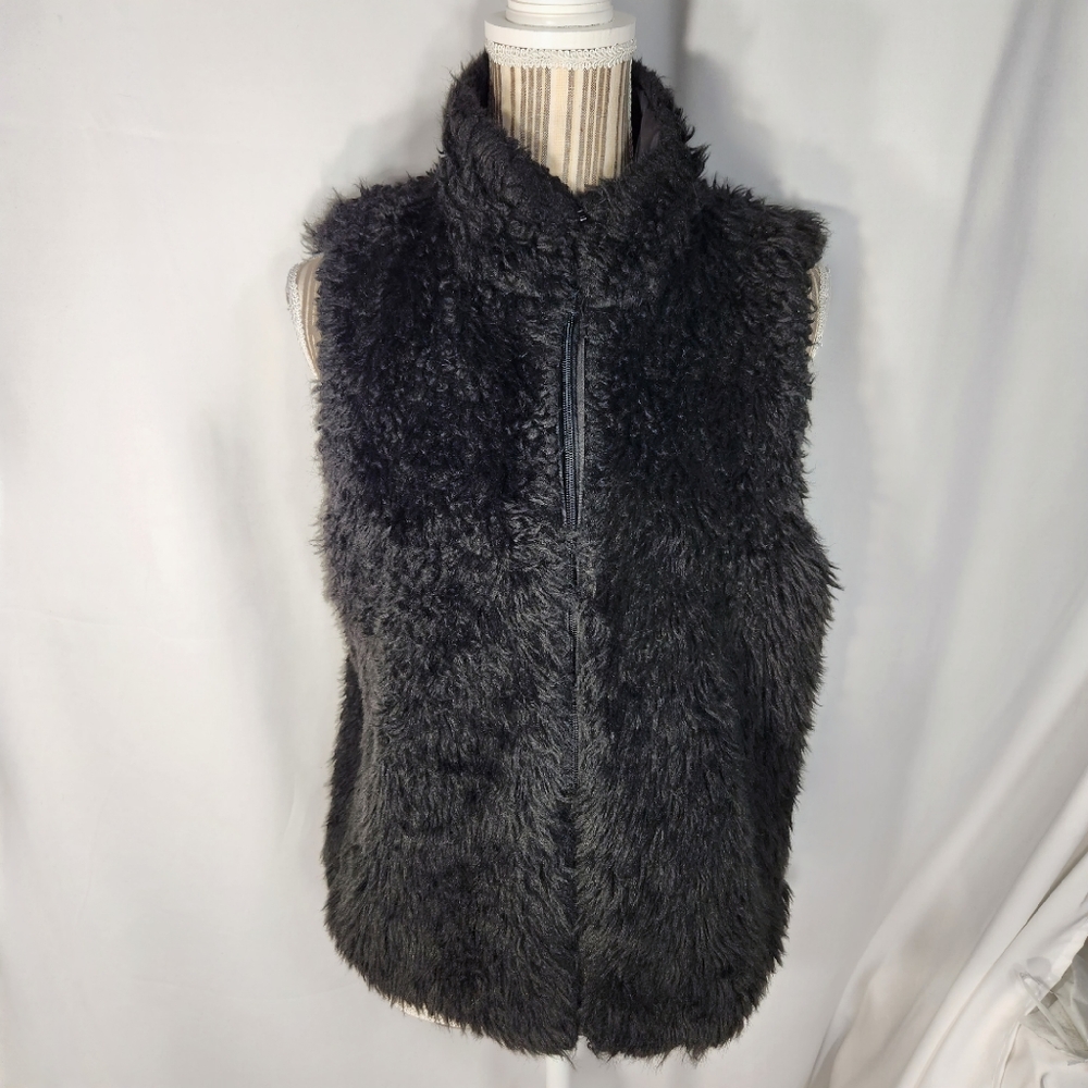 Primark Black Faux Fur Full Zip High Neck Vest Size 10